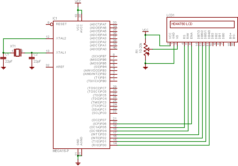 Basic HD44780 and ATmega16 circuit