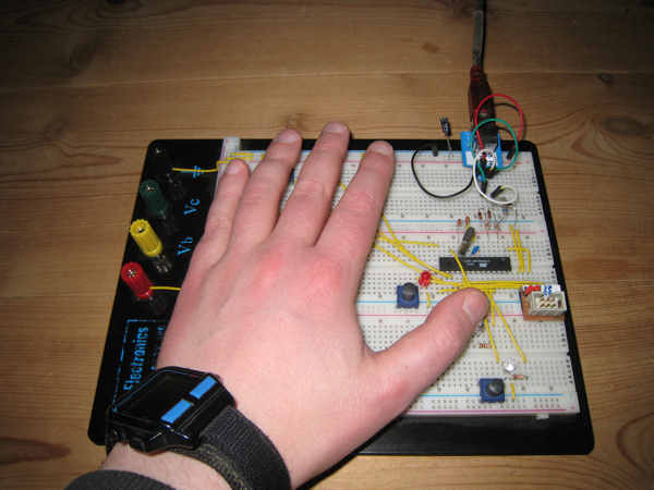The SpiffChorder prototype being used